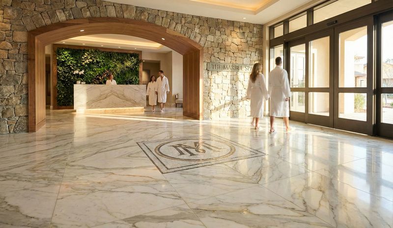 Professional commercial stone floor in a luxury hotel lobby